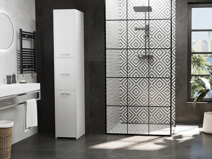 SZAFKA ŁAZIENKOWA REGAŁ SŁUPEK 30cm 3 DRZWI BIAŁA L-23