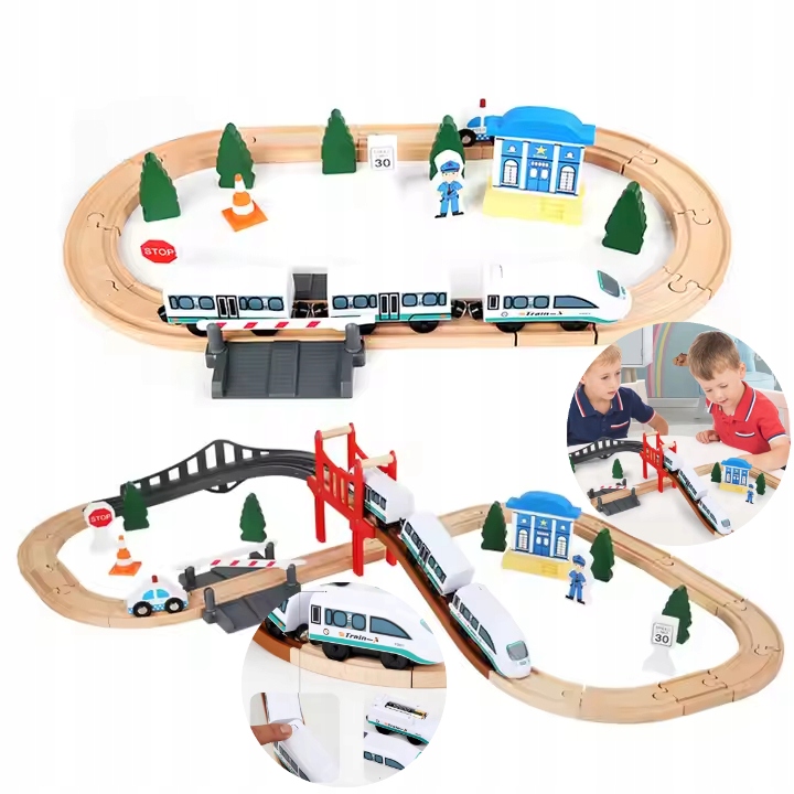 DREWNIANA KOLEJKA POCIĄG NA BATERIE TOR TORY ZESTAW AUTO DLA DZIECI XL 3,2M