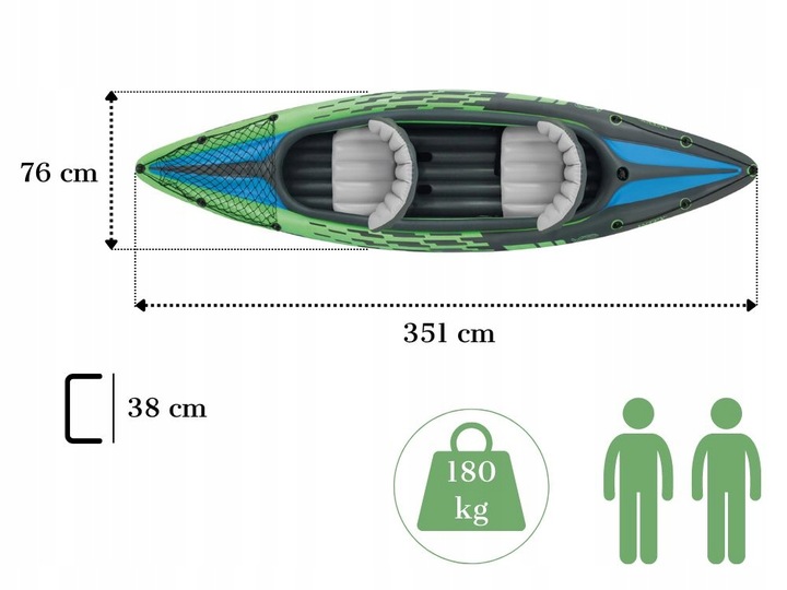 Kajak 2os. Challenger K2 Intex 68306 Pompka Wiosła Dwuosobowy MODEL 2024