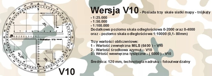 Protraktor taktyczny V10 DIFOU | Kątomierz wojskowy do pracy na mapie