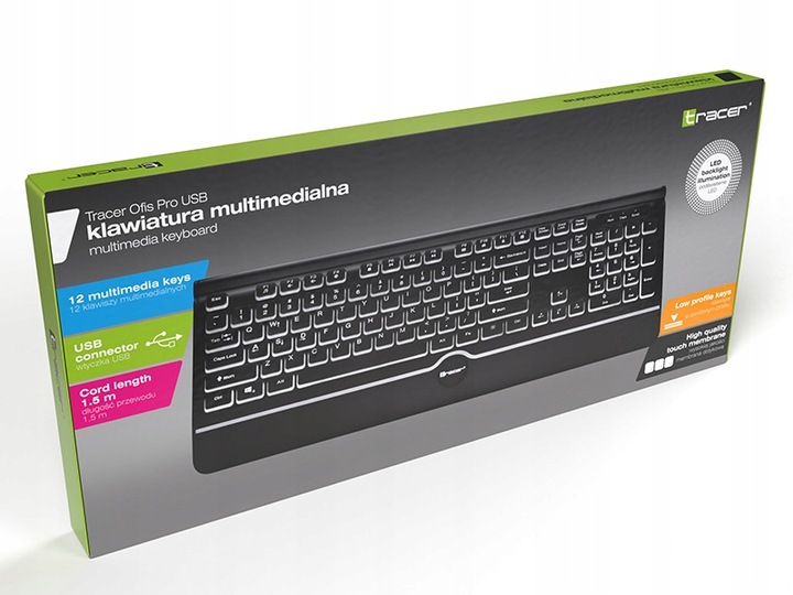 Klawiatura przewodowa TRACER Ofis Pro USB TRAKLA47428 Pełnowymiarowa Płaska