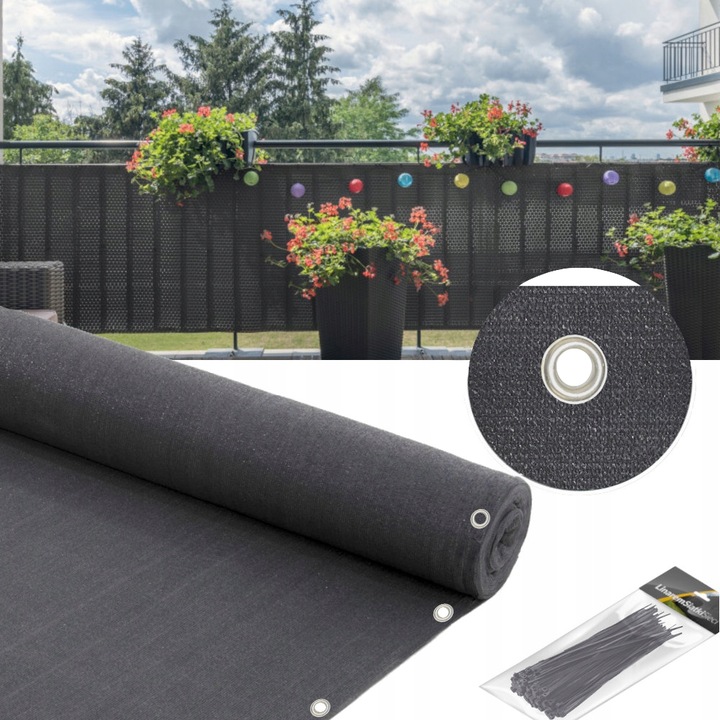 OSŁONA NA BALKON 95% GRAFITOWA NA TARAS PŁOT MATA BALKONOWA 1x7m +