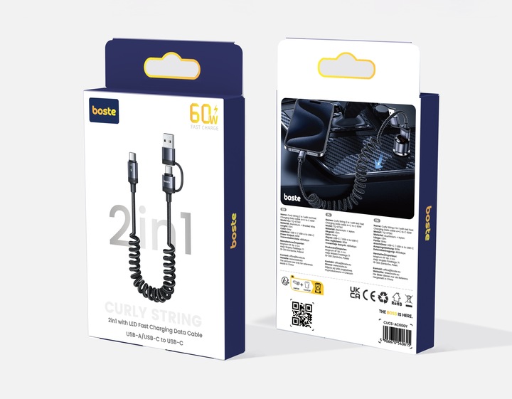 BOSTE SZYBKI KABEL PRZEWÓD USB-C / USB-A DO USB-C 2W1 60W PD QC MOCNY 1.5M