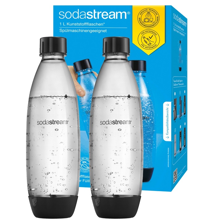 ZESTAW Butelki SodaStream Fuse 2x1L DWUPAK czarne | DO ZMYWARKI
