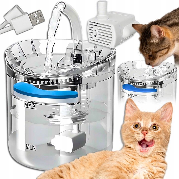 Poidełko Fontanna dla Kota Psa Wodna Miska Wodopój Filtr Czyszczący 2,5L
