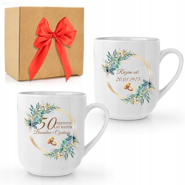 Prezent na Rocznicę Ślubu 50 40 25 Zestaw Kubków Dwa Kubki z Imionami