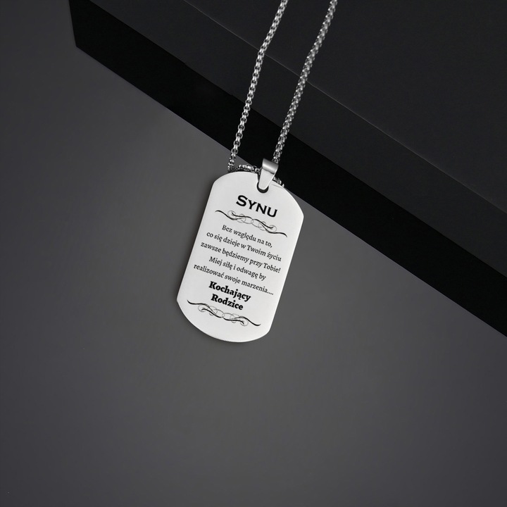 Srebrny Nieśmiertelnik Grawer Prezent dla Syna od Rodziców Naszyjnik Męski
