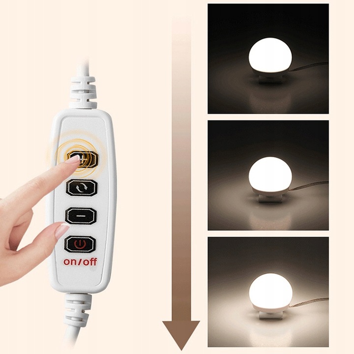 ŚWIATEŁKA LAMPKI LED NA LUSTRO TOALETKI MAKIJAŻ 10 POZIOMÓW JASNOŚCI 2
