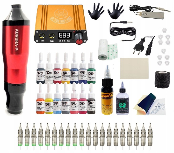 ZESTAW MASZYNKA DO TATUAŻU PEN ROTACYJNA TUSZ KARTRIDŻE tusz czarny 30ml