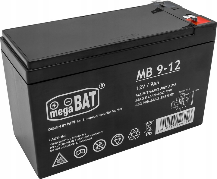 Akumulator AGM BEZOBSŁUGOWY 12V 9Ah (wymiar 7,2Ah) ALARM UPS