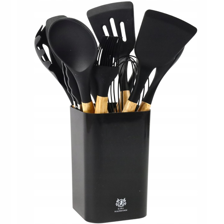 PRZYBORY KUCHENNE SILIKONOWE 12el czarne ZESTAW PRZYBORÓW KUCHENNYCH STOJAK