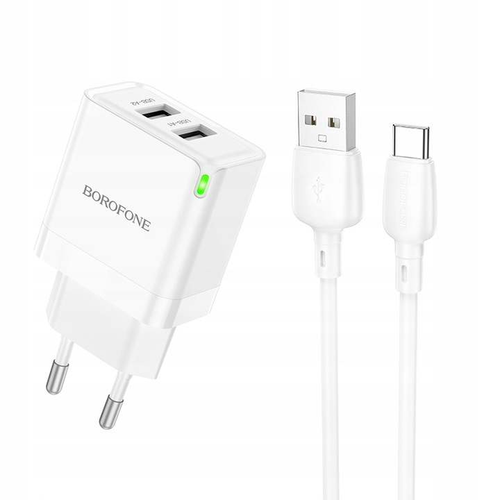 Ładowarka sieciowa (2xUSB - 2,1A, z kablem USB na Typ C) BOROFONE