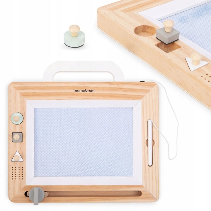Drewniany Magnetyczny Znikopis z Pieczątkami - Tablica do Rysowania Tablet