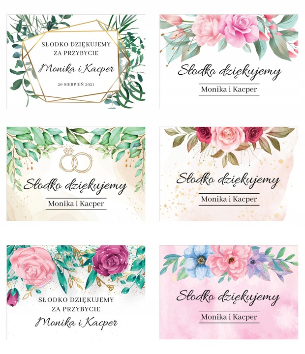 45 sztuk Naklejki okolicznościowe weselne chrzest komunia mix wzorów