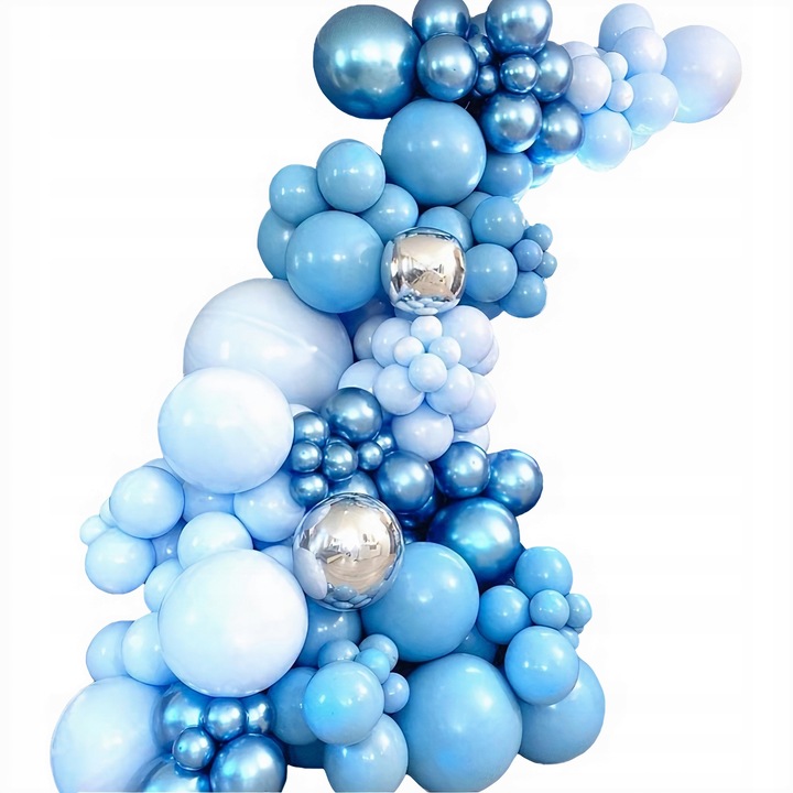 GIRLANDA BALONOWA XXL BALONY BIAŁA NIEBIESKA SREBRNA ROCZEK CHRZEST