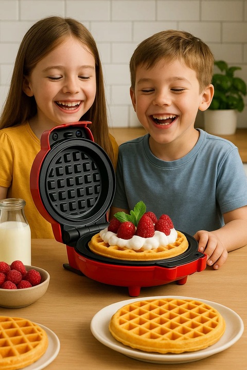 GOFROWNICA MINI GOFRY MOCNA NIEPRZYWIERAJACA 8 PŁYTEK 4 WZORY CZERWONA