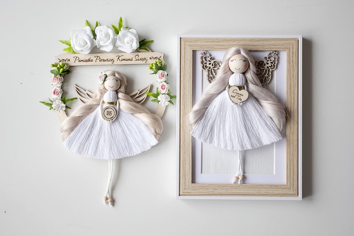 Anioł stróż 3D makrama dowolny napis grawer GRATIS Komunia Chrzest Urodziny