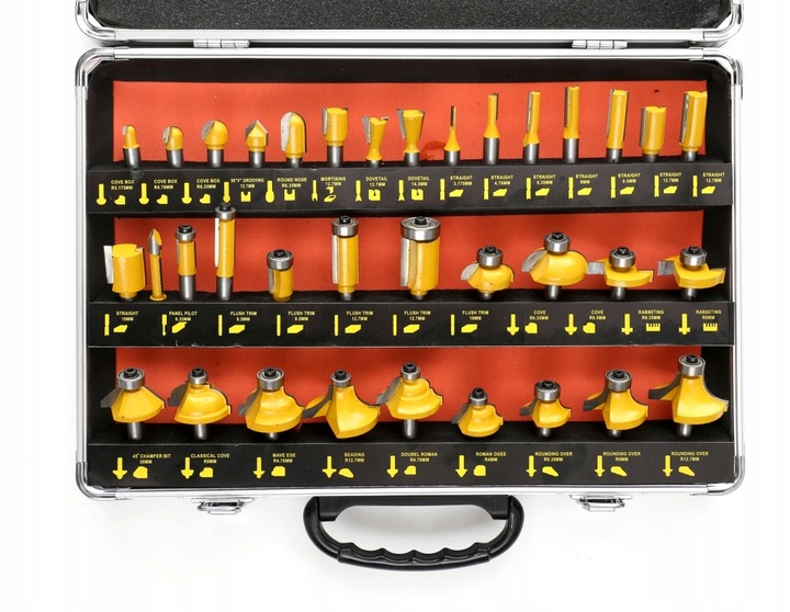 FREZY DO DREWNA 8mm KSZTAŁTOWE 35el TWARDE OSTRE ZESTAW W WALIZCE FREZ