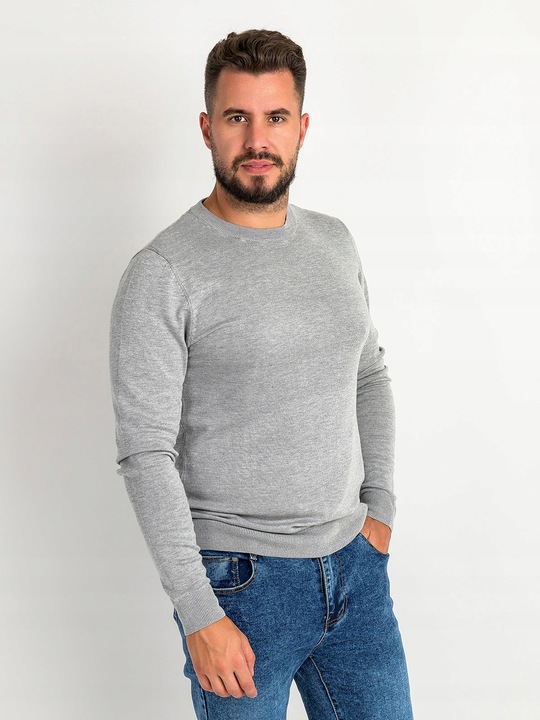 Sweter Męski z Wiskozą Pullover Dopasowany Gładki Okrągły Dekolt