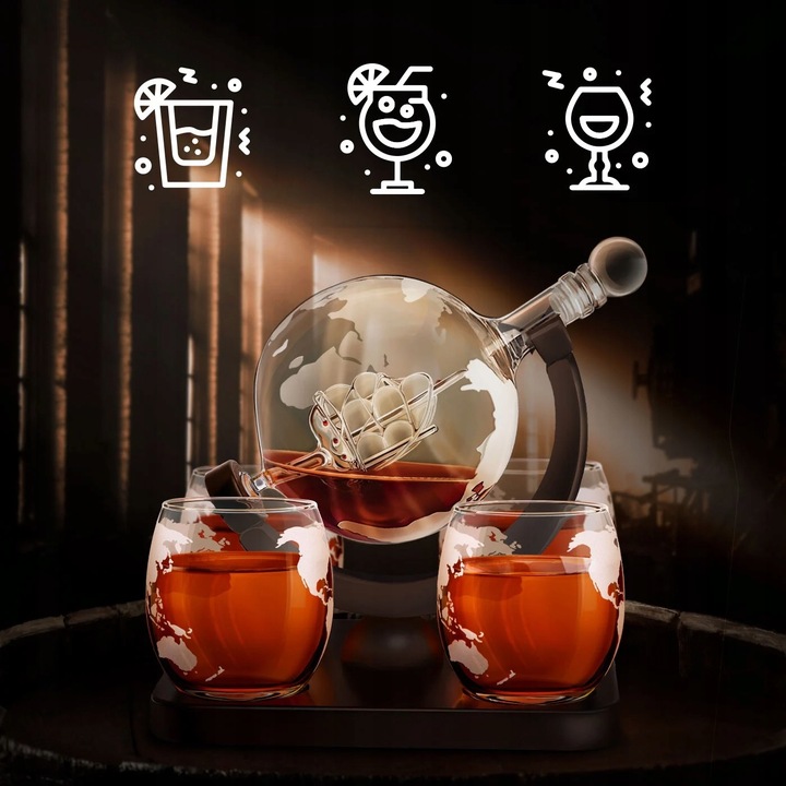 Zestaw do Whisky Karafka Globus 4 Szklanki Prezent dla Taty Faceta