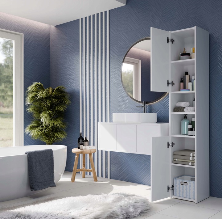 SZAFKA ŁAZIENKOWA S30 BIAŁY REGAŁ SŁUPEK 30CM 2 DRZWI PÓŁKI