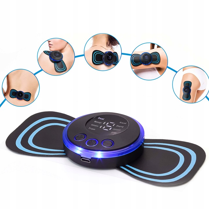 MASAŻER ELEKTROSTYMULATOR SZYI KARKU MIĘŚNI BRZUCHA EMS 8 TRYBÓW USB PILOT