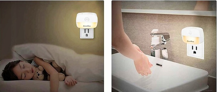 Lampka nocna DO GNIAZDKA LED z czujnikiem 3 TRTBY ŚWIATŁA ruchu kontaktu