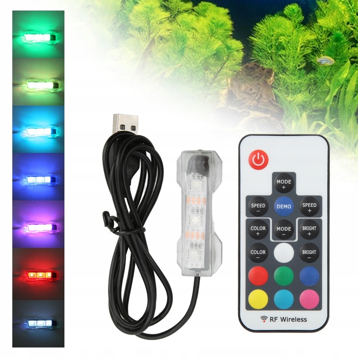 ŚWIETLÓWKA LED RGB OŚWIETLENIE AKWARIUM 6 CM Z PILOT
