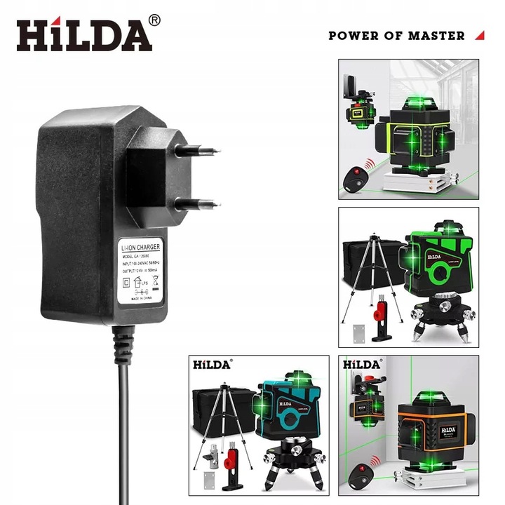 HILDA ŁADOWARKA LASERA POZIOMICY KRZYŻOWEGO 5 V WTYK 2,1/5,5 MM DIODA LED