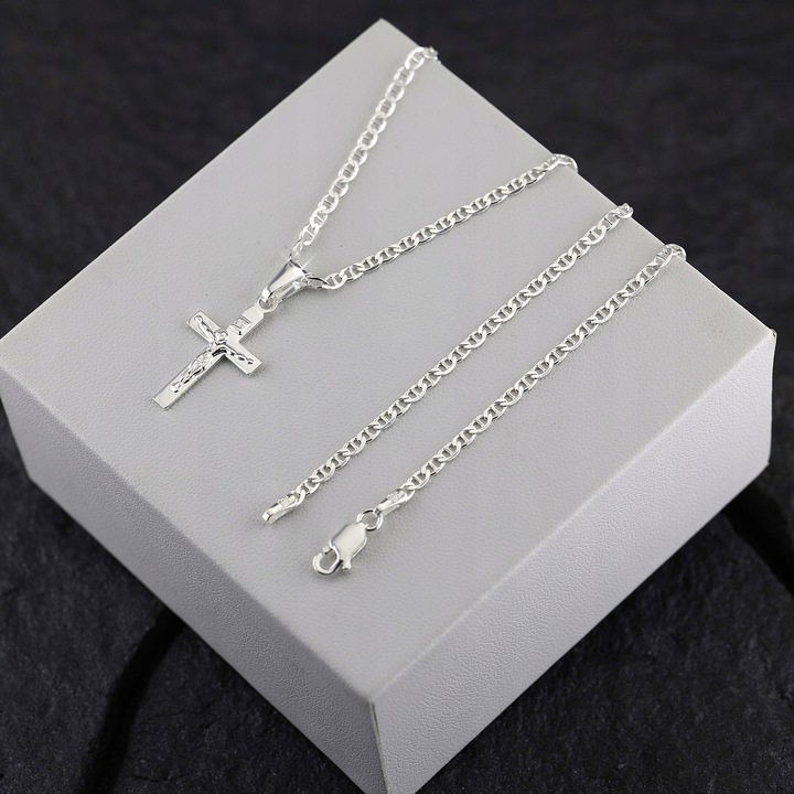 ŁAŃCUSZEK Z KRZYŻYKIEM KRZYŻ SREBRNY 925 DŁUGOŚĆ 55cm SPLOT GUCCI PUDEŁKO