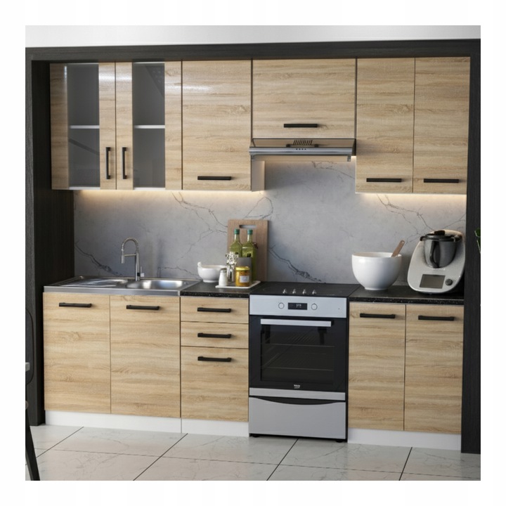 MEBLE KUCHENNE KUCHNIA ZESTAW SZAFKI MODUŁOWE BLAT JOLA 2,4M DĄB