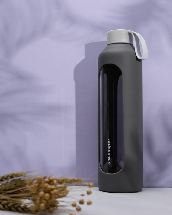 Wessper B1 szklana butelka na wodę 1l z miarką na trening do biura