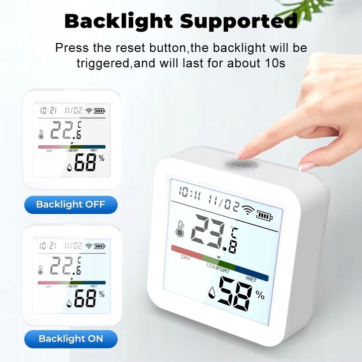 Termometr Czujnik Temperatury Wilgotności i Zegar TUYA SMART LIFE WIFI LCD
