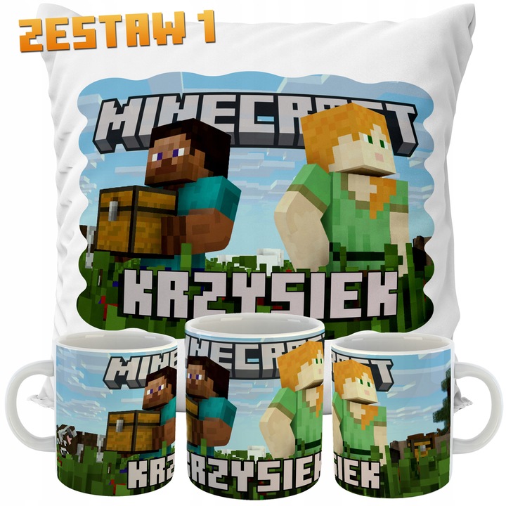 ZESTAW PODUSZKA + KUBEK MINECRAFT IMIĘ PREZENT