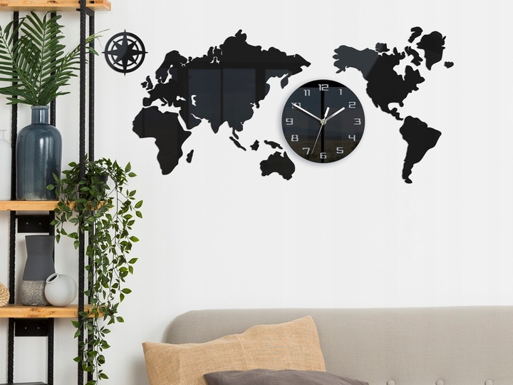 Duży zegar ścienny Mapa 80x40 Nowoczesny 3d Cichy
