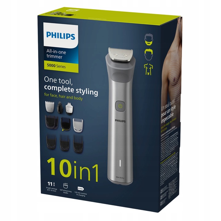 BEZPRZEWODOWA MASZYNKA TRYMER PHILIPS DO WŁOSÓW ZAROSTU BRODY 10w1