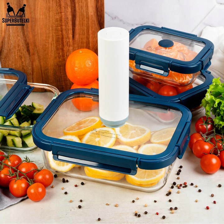 ZESTAW 4 sztuki pojemniki szklane lunchbox próżniowe do żywności +