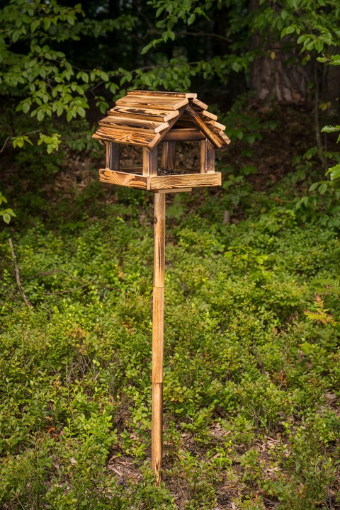 Karmnik Dla Ptaków Na Ziarno Duży Stojący Opalany Solidny + Słonecznik