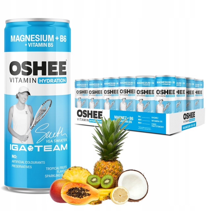24x OSHEE Vitamin Hydration Magnez Napój gazowany owoce tropikalne 250 ml