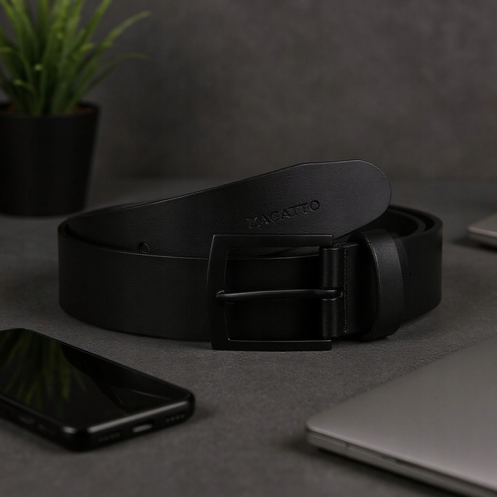 Pasek skórzany męski CZARNY do spodni SZEROKI skóra naturalna ZAGATTO