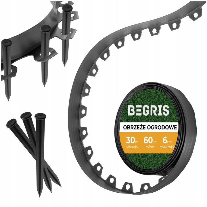 OBRZEŻE OGRODOWE TRAWNIKOWE 30 MB + KOTWY GRATIS BORDER CZARNY 60 MM 3x10M
