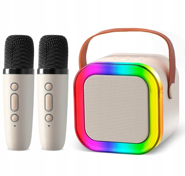 PRZENOŚNY GŁOŚNIK BLUETOOTH KARAOKE 2 MIKROFONY ZESTAW USB SD MINI JACK RGB