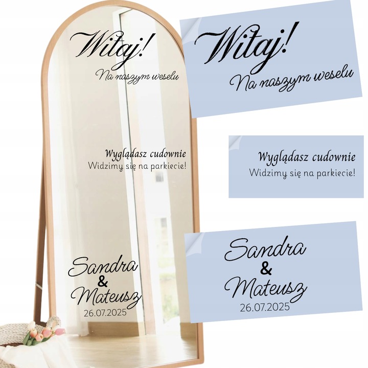 NAKLEJKA NA LUSTRO naklejki personalizowane na wesele ślub imprezę urodziny