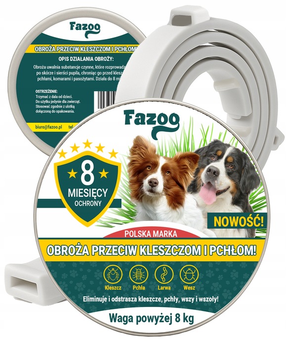 OBROŻA NA KLESZCZE i Pchły dla Dużego Psa Antykleszczowa 8 Miesięcy Fazoo