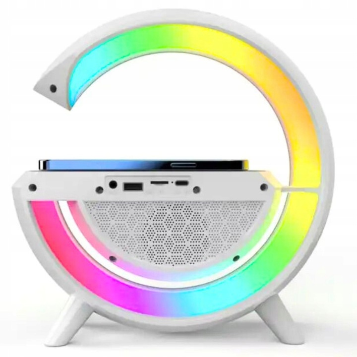 Lampka LED GAMINGOWA RGB Głośnik Ładowarka INDUKCYJNA QI Zegar Radio budzik