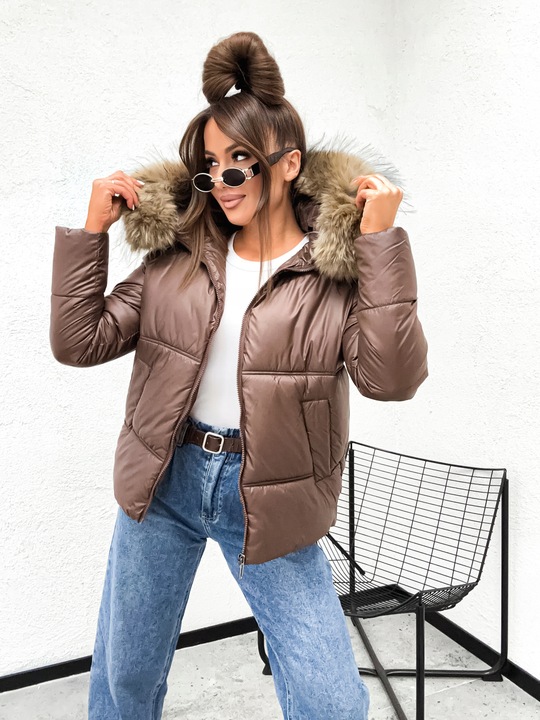 Zimowa_Pikowana_Modna Kurtka_Z FUTERKIEM - XL