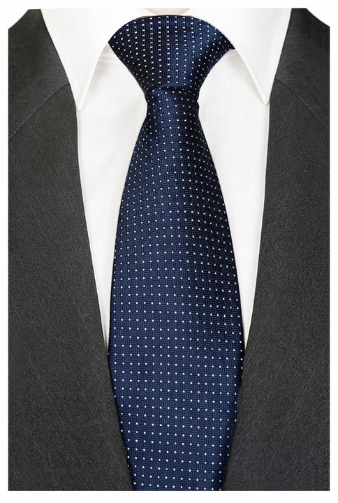 GRANATOWY KLASYCZNY Krawat Męski do Garnituru Kropki Groszki ŻAKARDOWY rc08