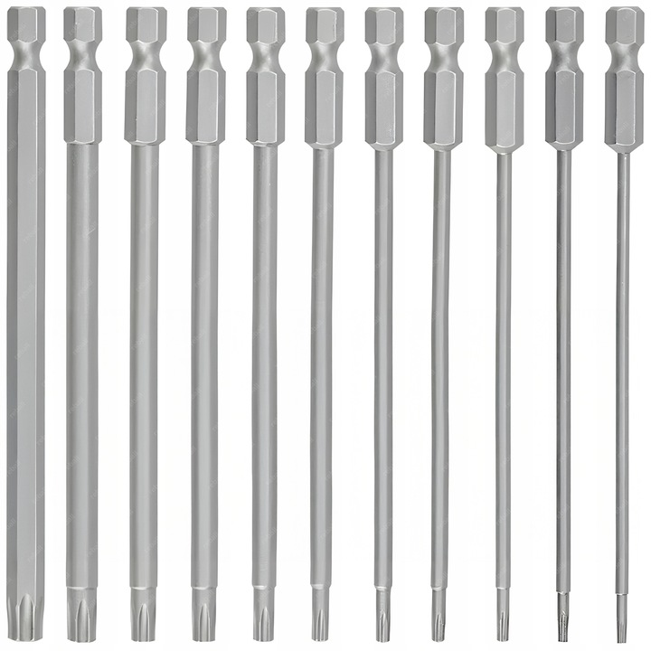 11X DŁUGIE BITY TORX KLUCZE - ZESTAW BITÓW 150mm T6 T15 T20 T25 T27 T30 T40