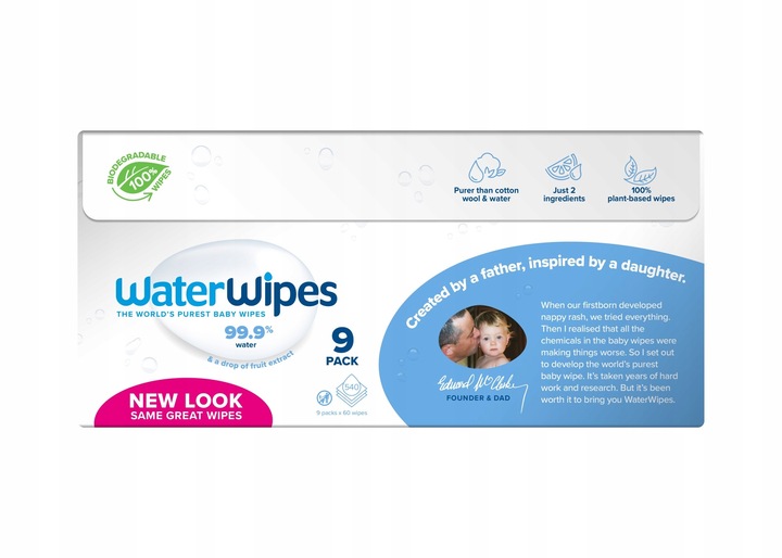 WaterWipes BIO Chusteczki nawilżane 9x60szt. 99,9% wody delikatne