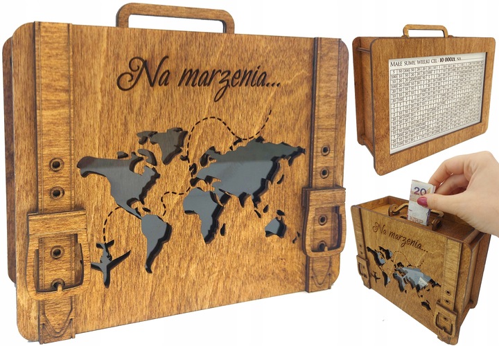 Skarbonka Wykreślana Walizka Prezent Urodziny Oszczędzanie Cel Różne